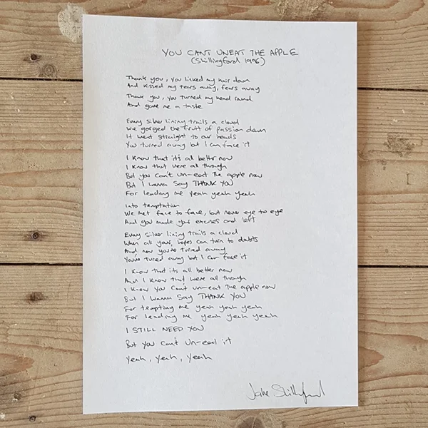 Signed Handwritten Lyric Sheet