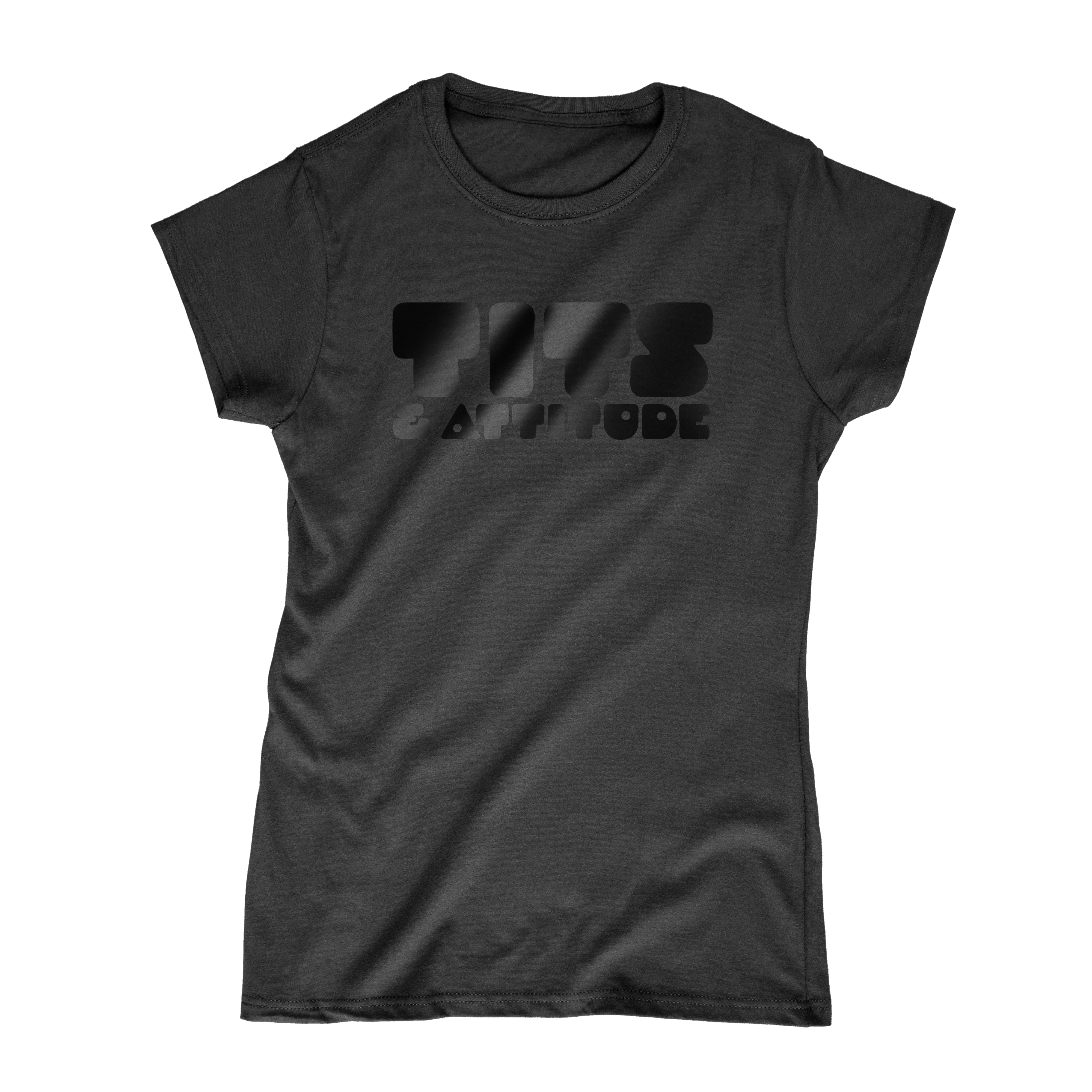 Tits & Attitude Oily Black on Black T Shirt